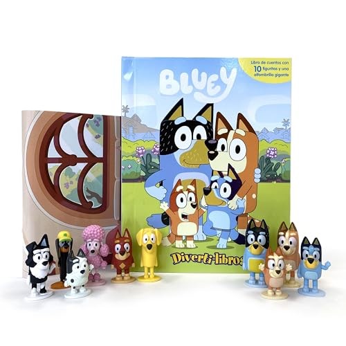 Cubierta de Bluey Diverti-Libros - Libro infantil de cuentos, 10 figuras, 1 alfombra de juego