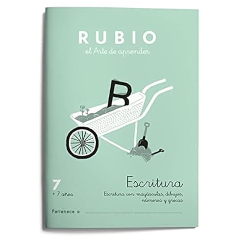 Cubierta de 7 Escritura RUBIO | Escritura y caligrafía de minúsculas y mayúsculas con repetición de letras y frases | +7 años
