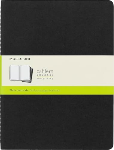 Cubierta de Moleskine - Cahier Journal, Set de 3 Cuadernos con Páginas Blancas, Cubierta de Cartón, Tamaño Extra Grande 19 x 25 cm, Color Negro, 120 Páginas