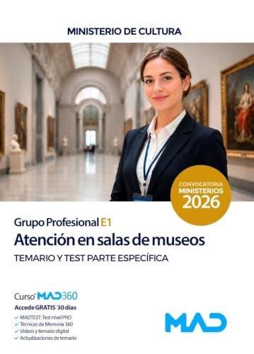 Cubierta de TEMARIO/TEST PARTE ESPECIFICA ATENCION SALAS MUSEOS GRUPO PROFESIONAL E1 MINISTE
